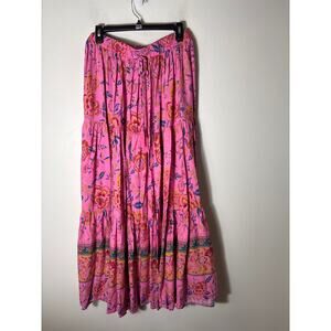 Pinch Pink Floral Tiered Maxi Skirt Sz L